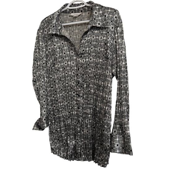 DressBarn Women Size 1x Black White Long Sleeve Blouse Button Up Vintage Shirt - Picture 2 of 6